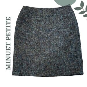 Minuet Petite Tweed Wool Skirt – UK Size 12 / Euro 38 / US 8 Blue Green Boucle